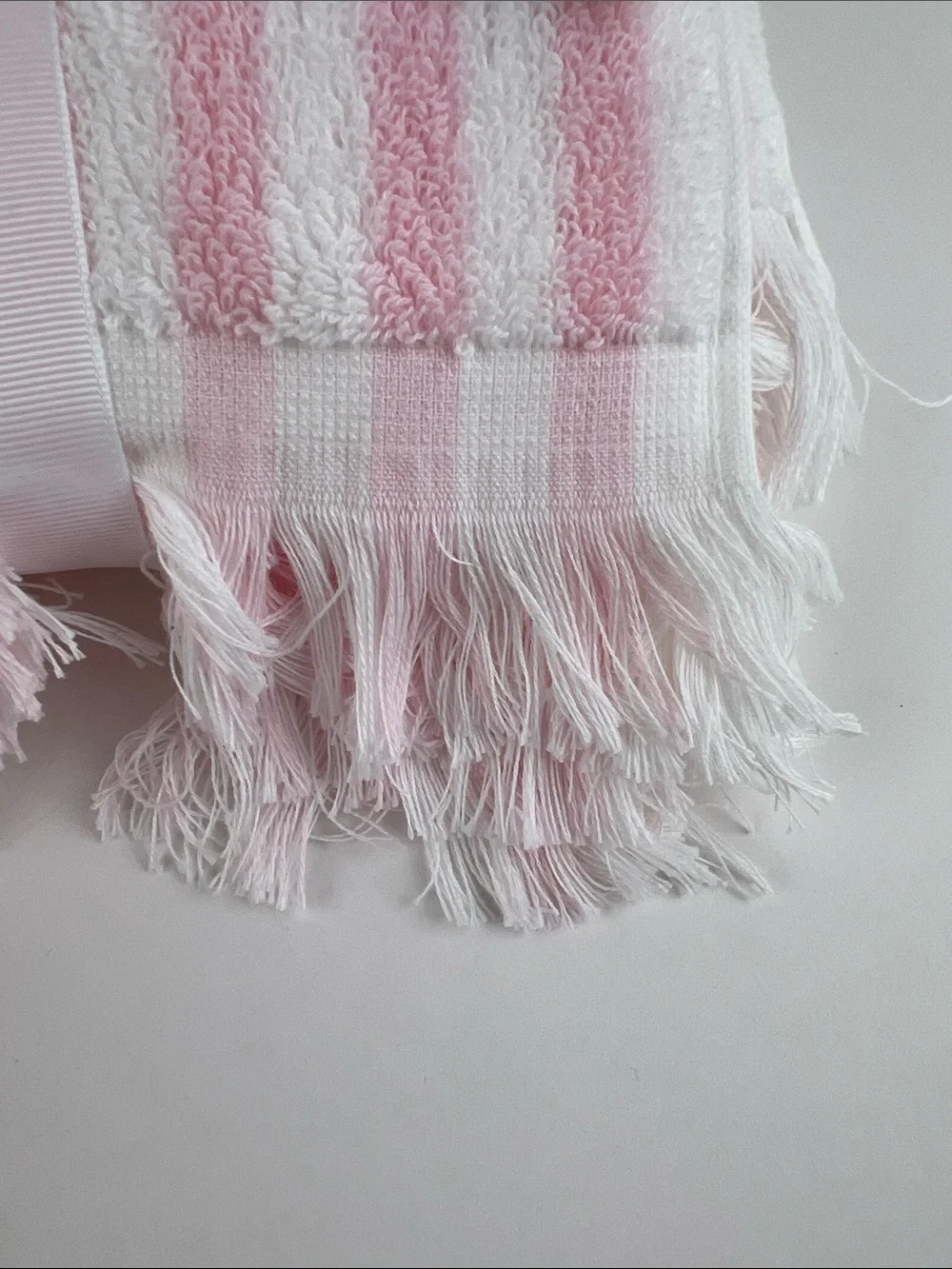 Kassaspa Washcloths Pink & White Striped with Fringe 100% Cotton Set of 4 NEW